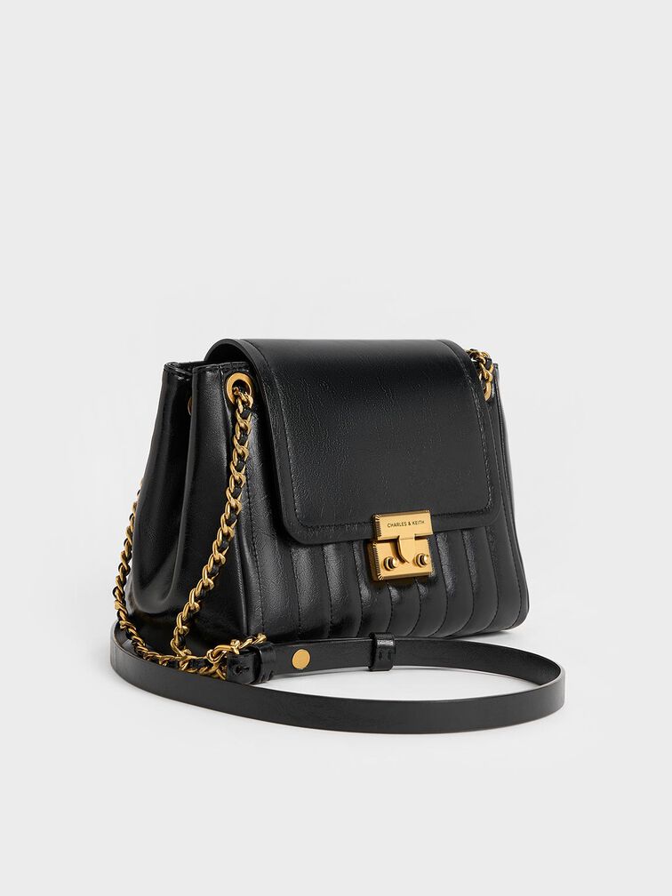 Donna Crinkle-Effect Shoulder Bag, Black, hi-res