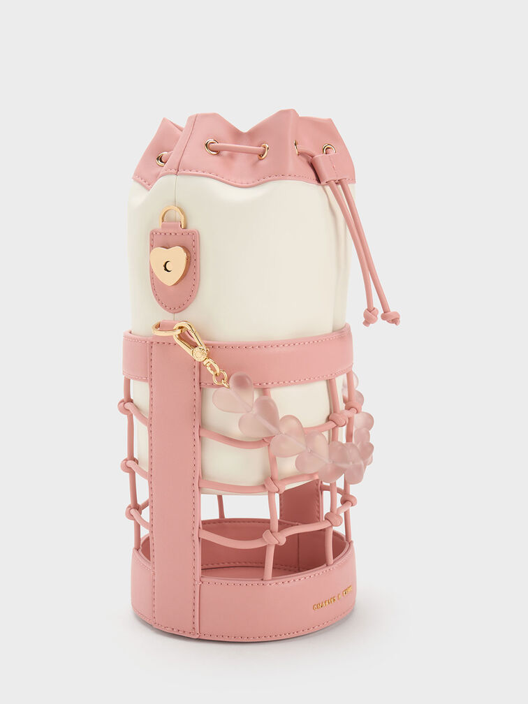 Heart Motif Caged Bucket Bag, , hi-res