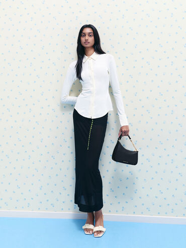 กระเป๋าสะพายไหล่ขนาดเล็กสายประดับโซ่รุ่น Agatha, สีดำ, hi-res