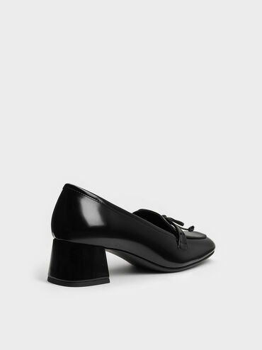 Circle-Charm Bow Loafer Pumps, Black Boxed, hi-res