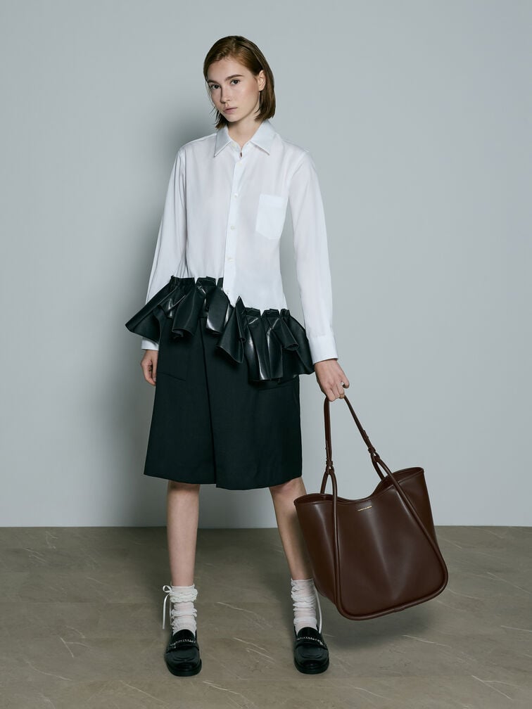 กระเป๋าโท้ทดีไซน์ทรงโค้งรุ่น Lyla, สีเอสเพรสโซบราวน์, hi-res
