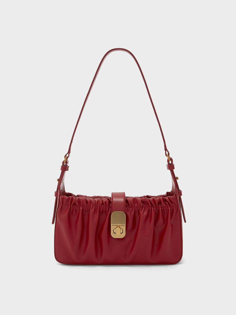 Enya Ruched Turn-Lock Shoulder Bag, , hi-res
