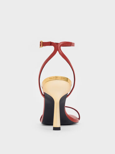 Metallic Stiletto-Heel Ankle-Strap Sandals, Brick, hi-res