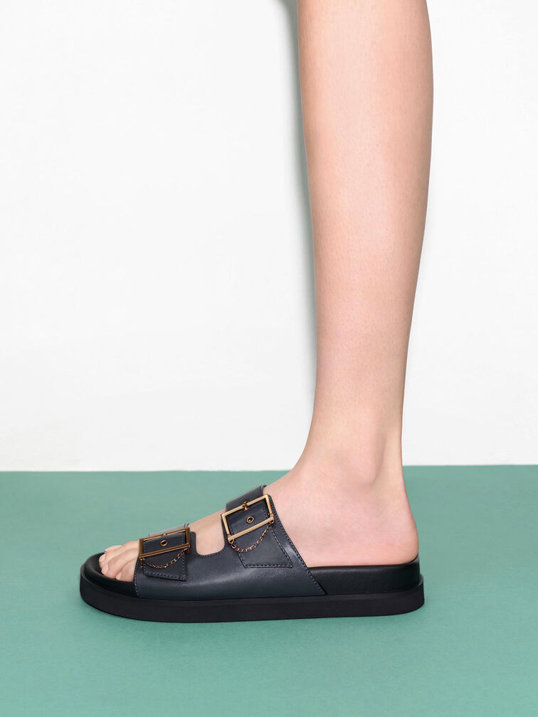 Chain-Link Buckled Slide Sandals, , hi-res