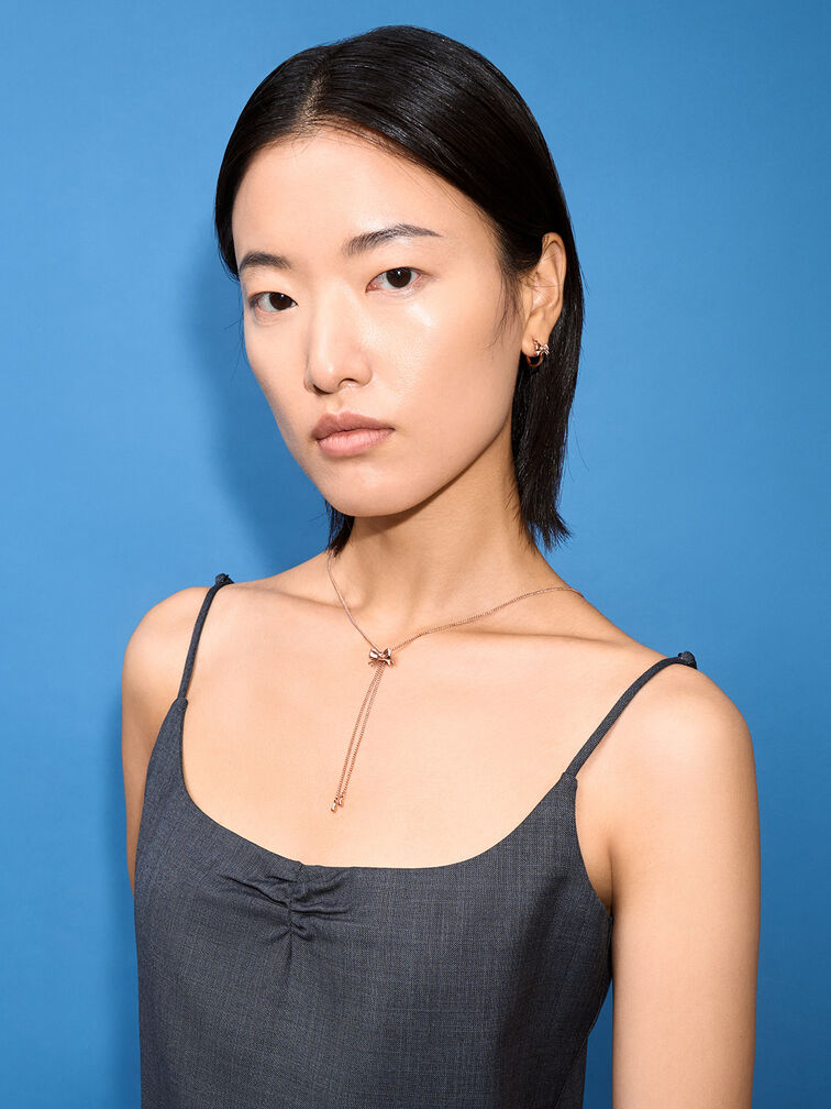 Paige Ribbon Necklace, Rose Gold, hi-res