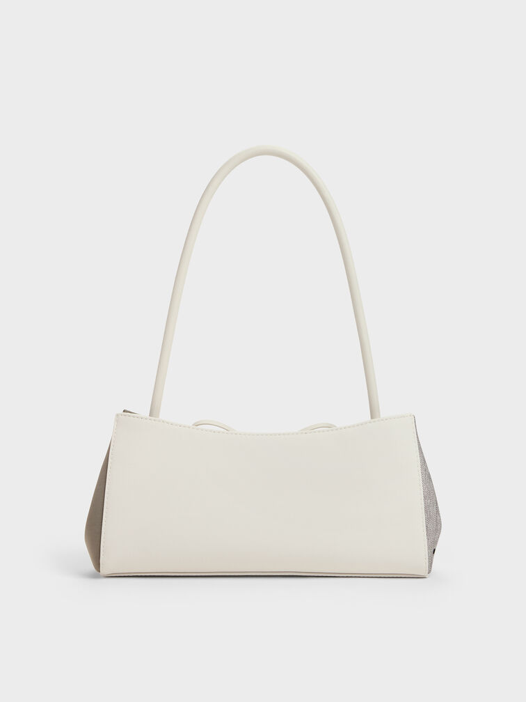 Hazel Heart-Print Bow Panelled Shoulder Bag, Taupe, hi-res