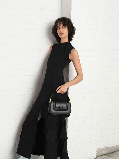 กระเป๋าถือพร้อมตัวล็อคแบบกดรุ่น Koa, สีดำ, hi-res