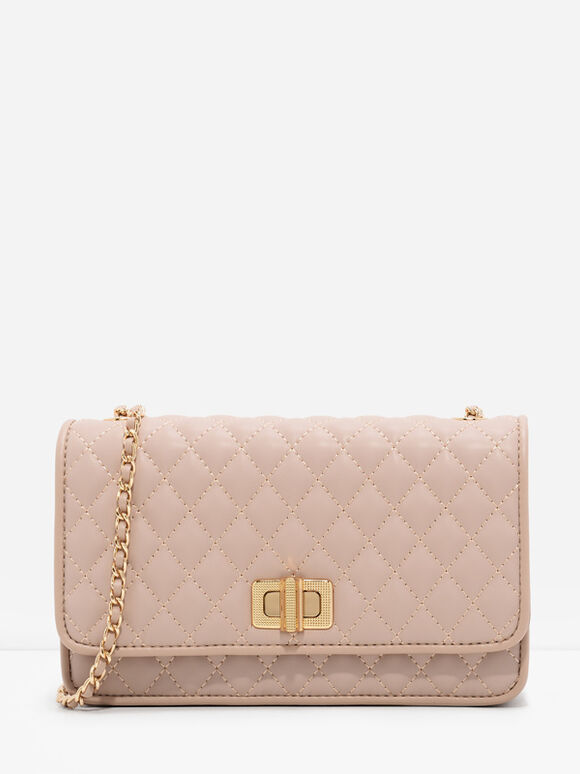 Quilted Chain Strap Bag, Nude, hi-res