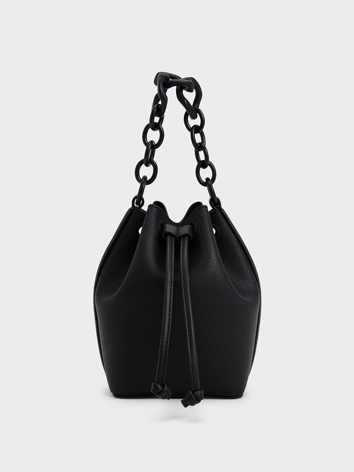Marlowe Chain-Handle Drawstring Bucket Bag, Black, hi-res