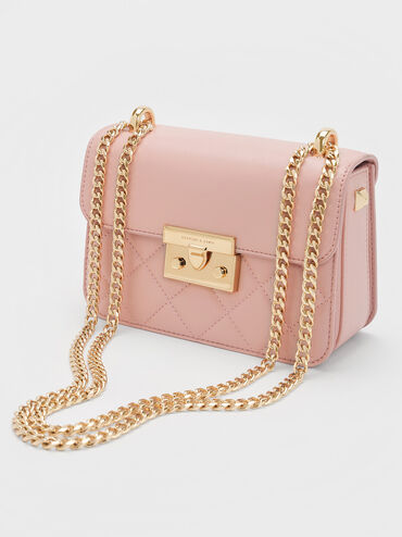 Alva Quilted Chain-Handle Bag, Light Pink, hi-res