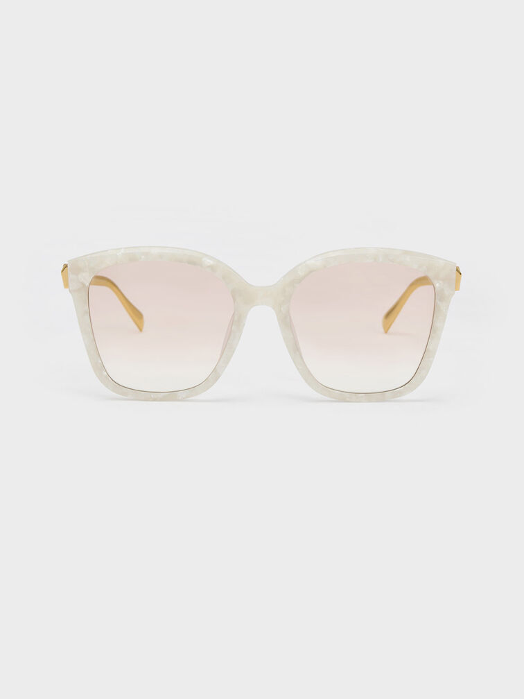 Oversized Square Acetate Sunglasses, สีครีม, hi-res
