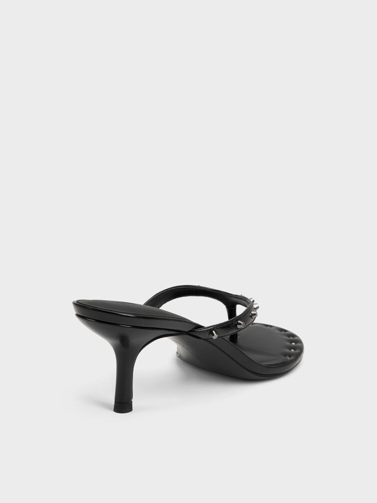 รองเท้าแตะหนีบส้นสูงประดับหมุดรุ่น Briella, สีดำ, hi-res