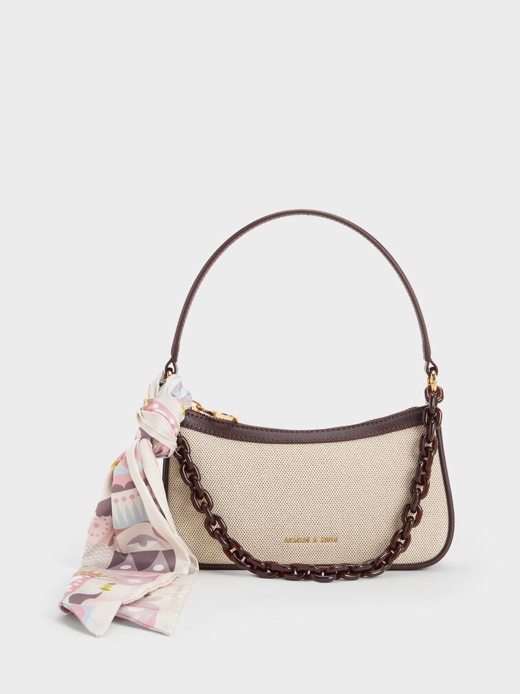 Alcott Scarf Canvas Bag, Dark Brown, hi-res