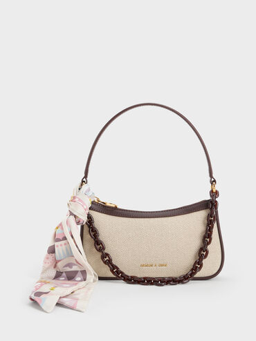 Alcott Scarf Canvas Bag, Dark Brown, hi-res