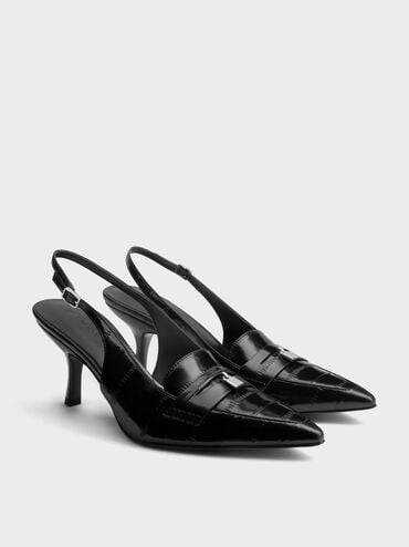 Griselda Eel-Effect Slingback Pumps, Animal Print Black, hi-res