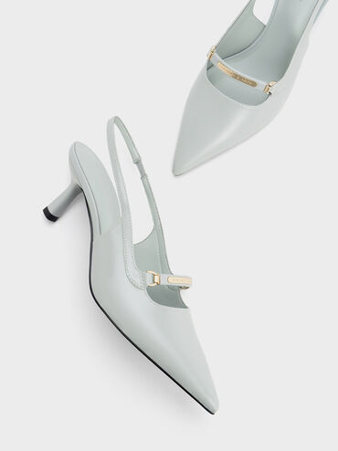 Metallic Accent Slingback Pumps, สีเทาอ่อน, hi-res