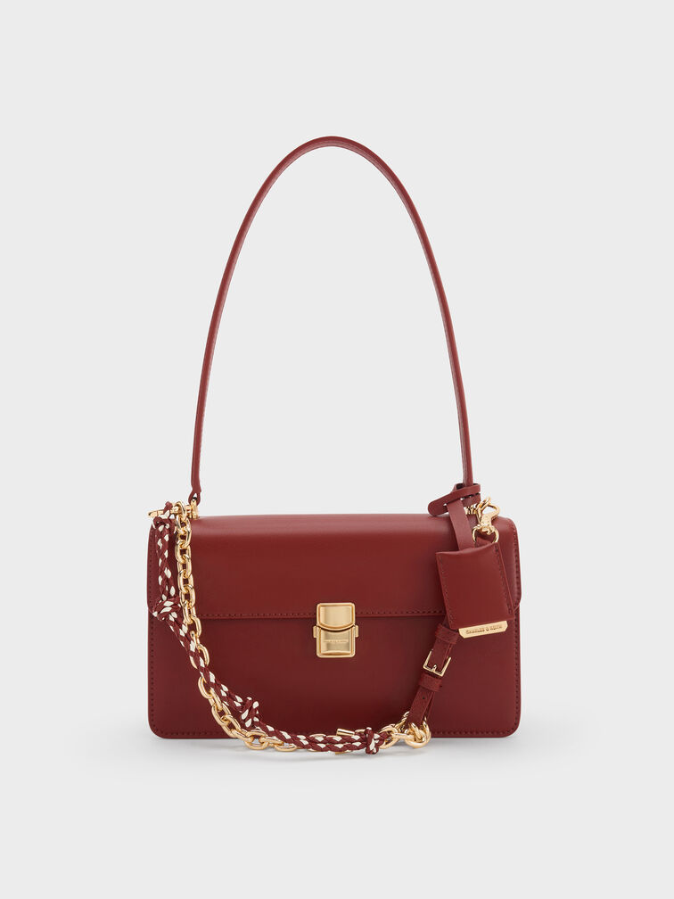 กระเป๋าสะพายไหล่ดีเทลสายโซ่และเกลียวเชือกรุ่น Acelynn, สีเบอร์กันดี, hi-res