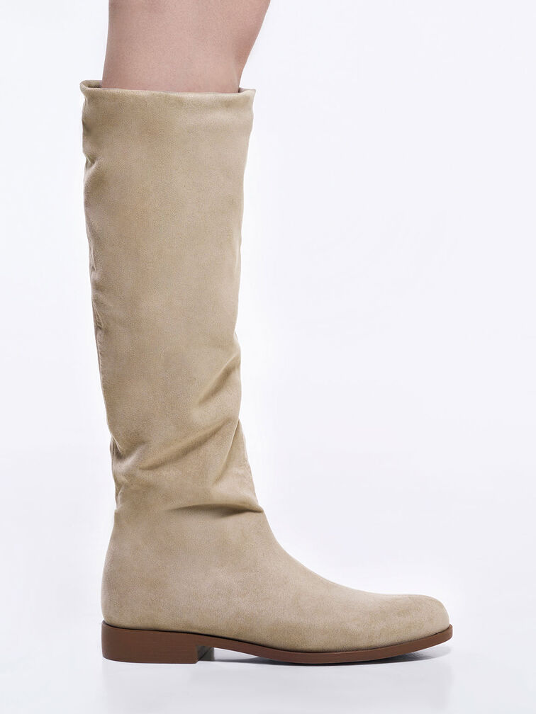 Textured Ruched Knee-High Boots, , hi-res