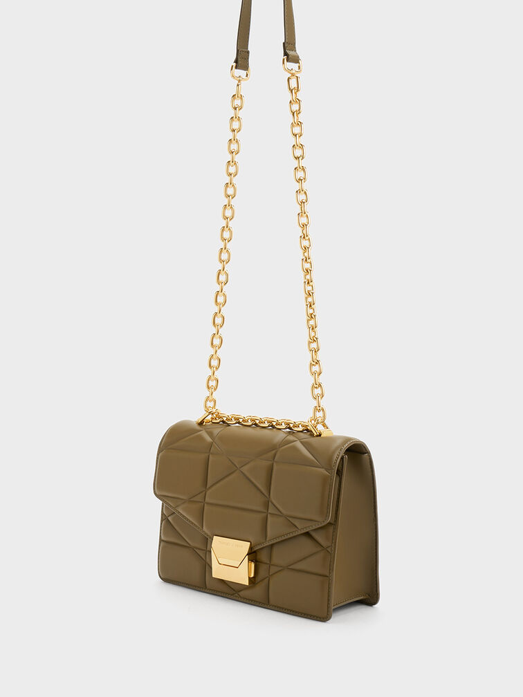 Blanche Chevron Chain Handle Bag, Khaki, hi-res