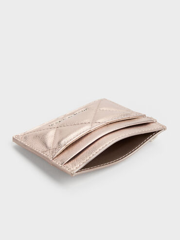 Arrietty Metallic Quilted Card Holder, Rose Gold, hi-res
