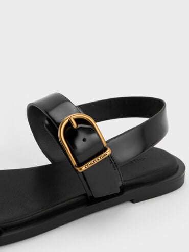 Double Buckle-Strap Slingback Sandals, Black Boxed, hi-res