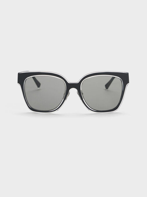 Oversized Square Metallic Accent Sungalsses, , hi-res