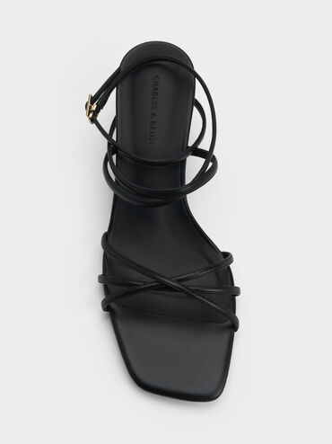 Strappy Ankle-Strap Kitten-Heel Sandals, Black, hi-res