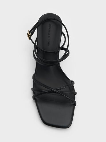 Strappy Ankle-Strap Kitten-Heel Sandals, Black, hi-res