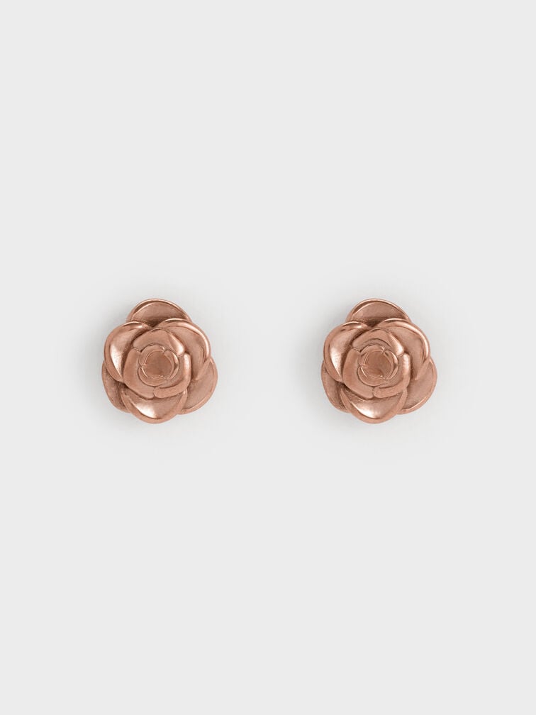 Rosalind Flower Stud Earrings, Brushed Rose Gold, hi-res