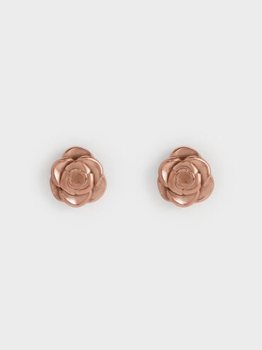 Rosalind Flower Stud Earrings, Brushed Rose Gold, hi-res