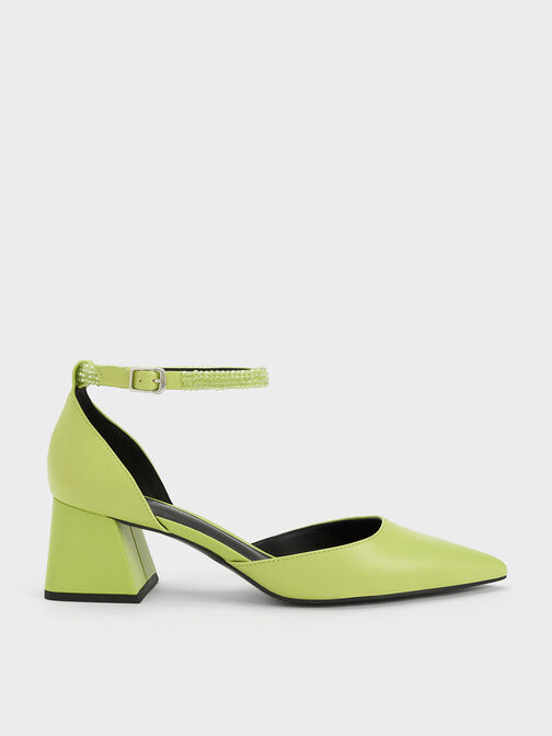 Beaded Ankle-Strap D'Orsay Pumps, Lime, hi-res