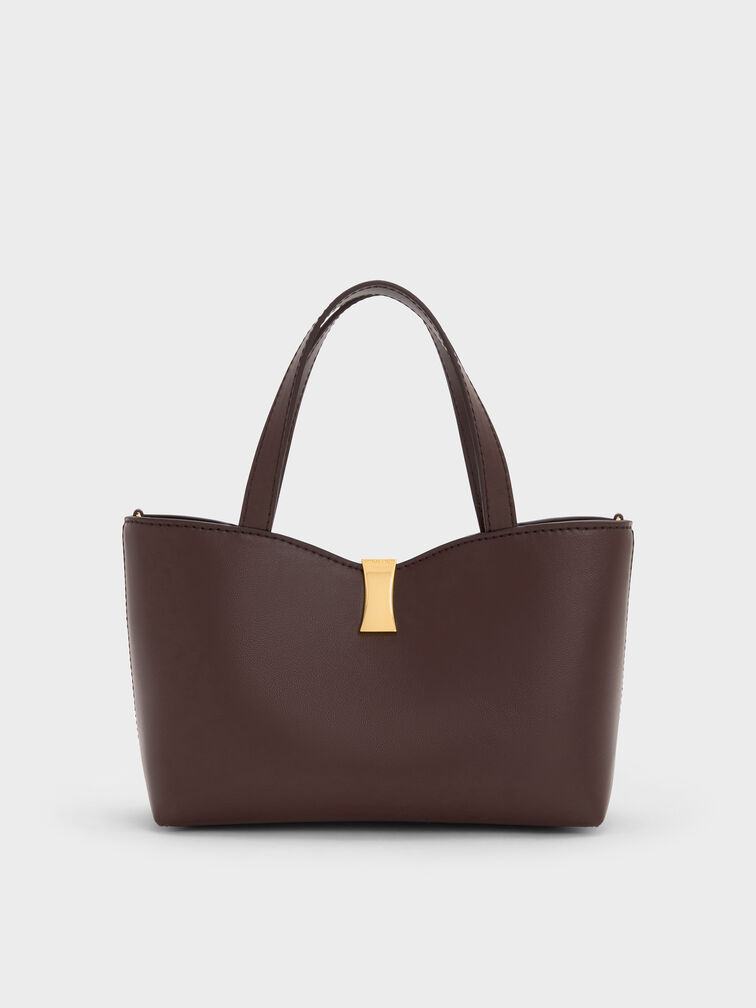 กระเป๋าโท้ทดีเทลเมทัลลิครุ่น Lilibet, สีพลัม, hi-res