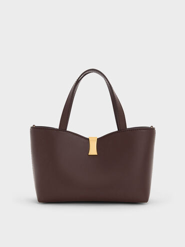 กระเป๋าโท้ทดีเทลเมทัลลิครุ่น Lilibet, สีพลัม, hi-res