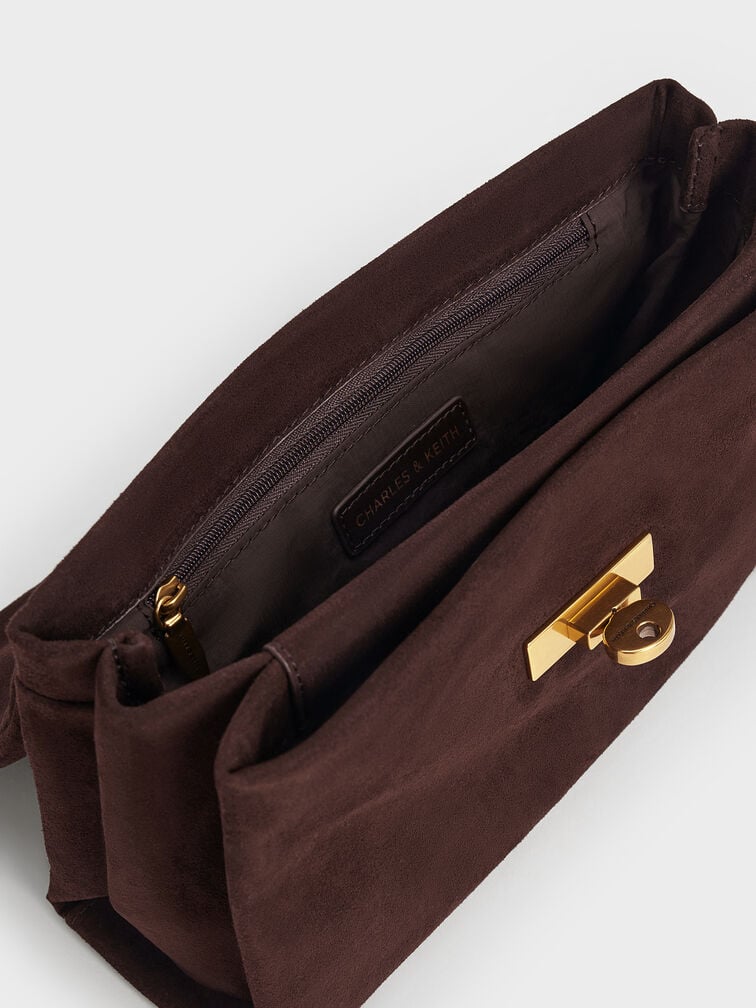 กระเป๋าสะพายข้างวัสดุหนังกลับรีไซเคิลพร้อมสายโซ่รุ่น Kerry, สีเอสเพรสโซบราวน์, hi-res