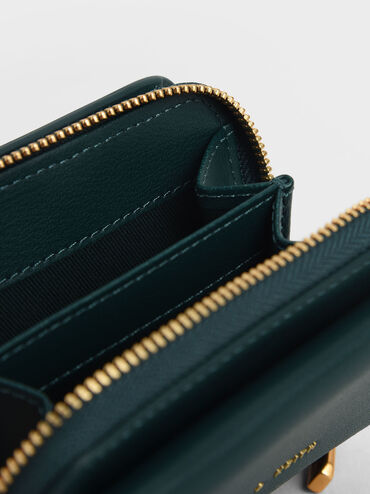 Front Flap Zip-Around Mini Wallet, Green, hi-res