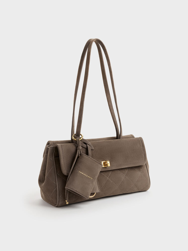 Apfra Quilted Elongated Shoulder Bag, Stone Grey, hi-res