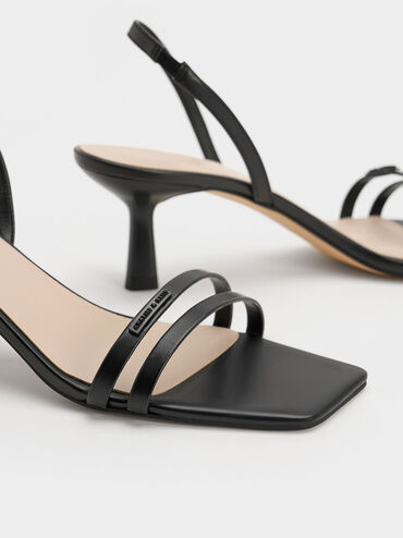 Double Strap Slingback Heeled Sandals, สีดำ, hi-res