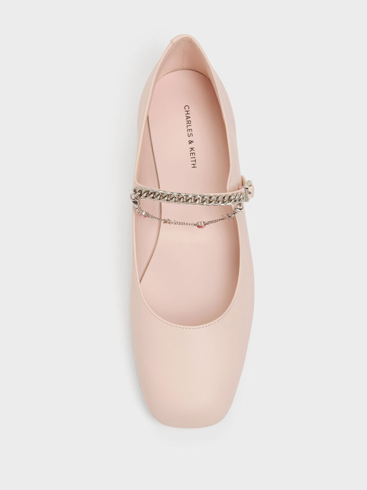 Double-Chain Charm Mary Jane Flats, Pink, hi-res