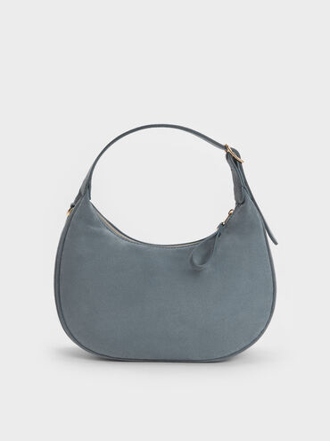 Vega Faux Suede Hobo Bag, Smoky Blue, hi-res