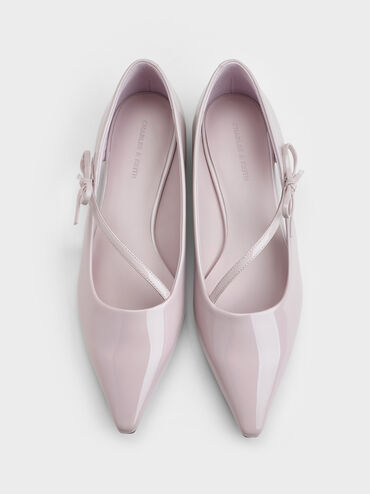 Patent Pointed-Toe Bow-Strap Flats, Light Pink, hi-res
