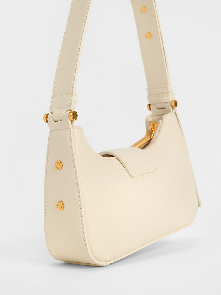 Metallic Accent Belted Bag, Chalk, hi-res