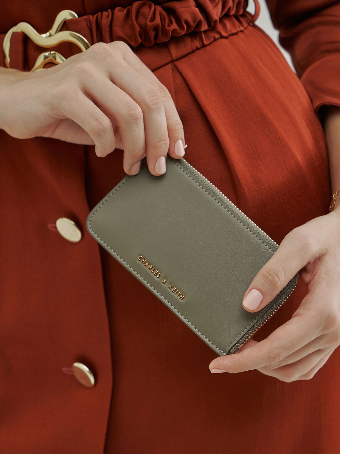 Sage Green Zip Around Mini Wallet CHARLES & KEITH TH