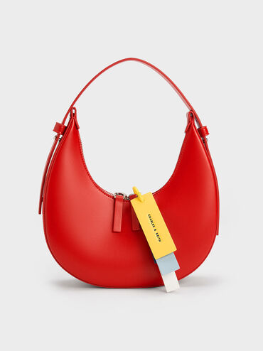 Cockade Crescent Hobo Bag, สีแดง, hi-res