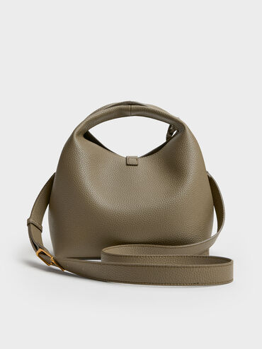 Chance Recycled Leather Turn-Lock Bucket Bag, Deep Olive, hi-res