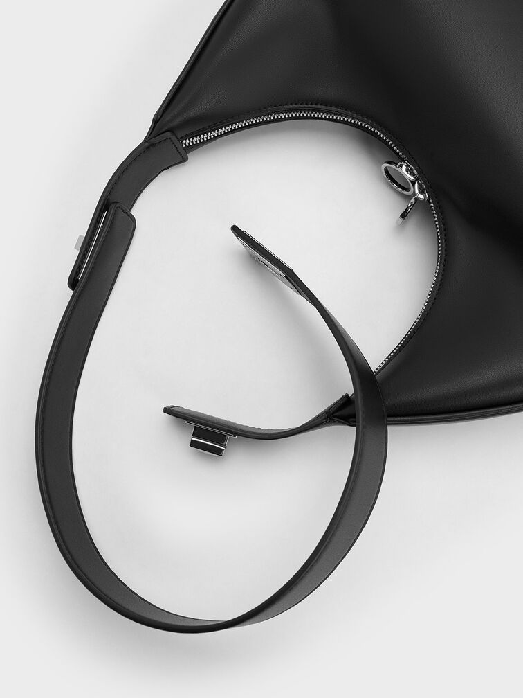 You can never have too many effortlessly chic bags in your rotation -- like this hobo bag. Featuring a sleek crescent silhouette with a turn-lock detail on the shoulder strap, this bag possesses a distinctive charm. In clean chalk, it is a truly versatile piece that will elevate any outfit you pair it with. Carry it slung over the shoulder, or open up the turn-lock to attach the extended strap for more styling options., Noir, hi-res