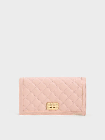 Micaela Quilted Long Wallet, Pink, hi-res