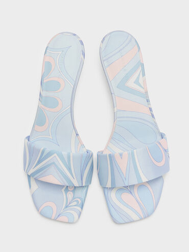 Swirl-Print Kitten-Heel Mules, Light Blue, hi-res
