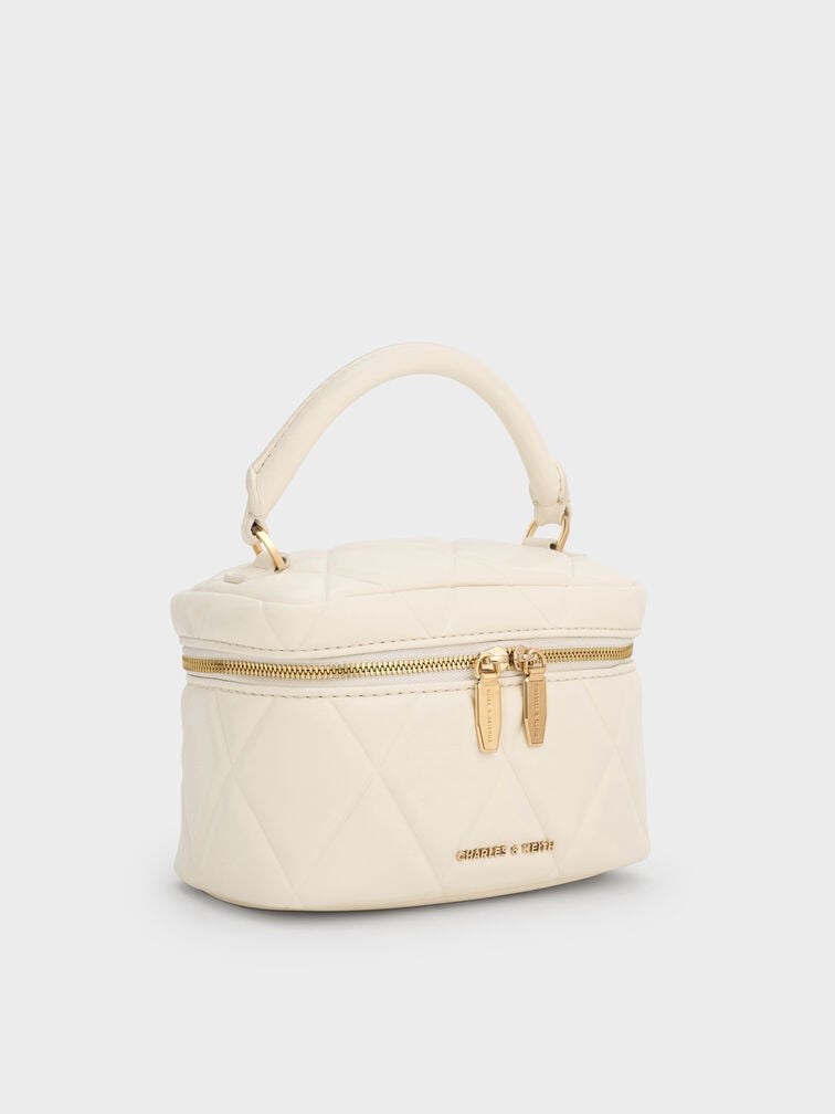 Arwen Quilted Top Handle Vanity Bag, Cream, hi-res