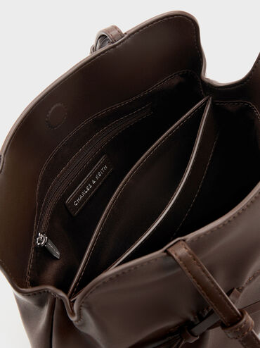 Reese Ruched Bow Shoulder Bag, Espresso Brown, hi-res
