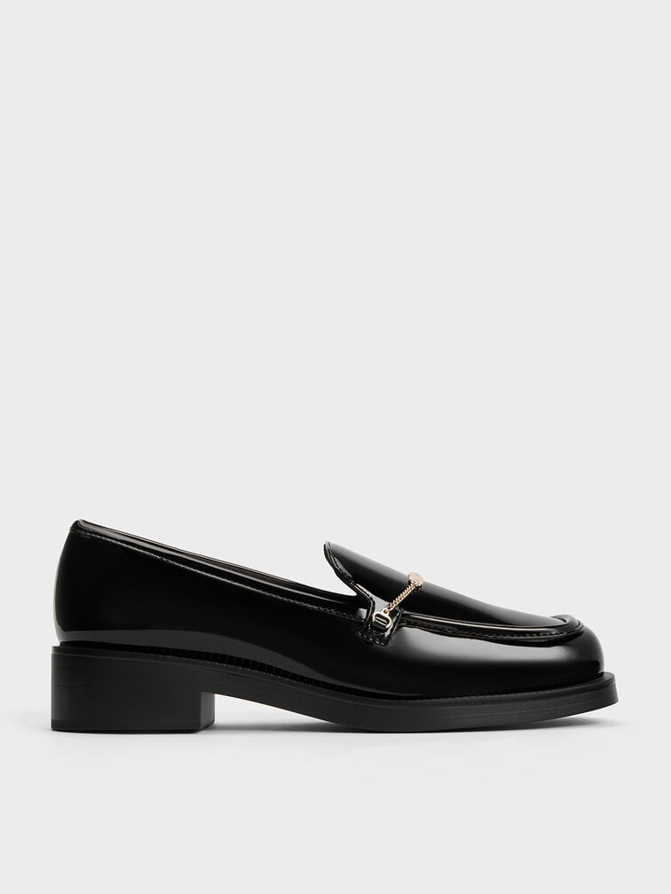 Lexie Metallic-Accent Loafers, หนังเงาสีดำ, hi-res
